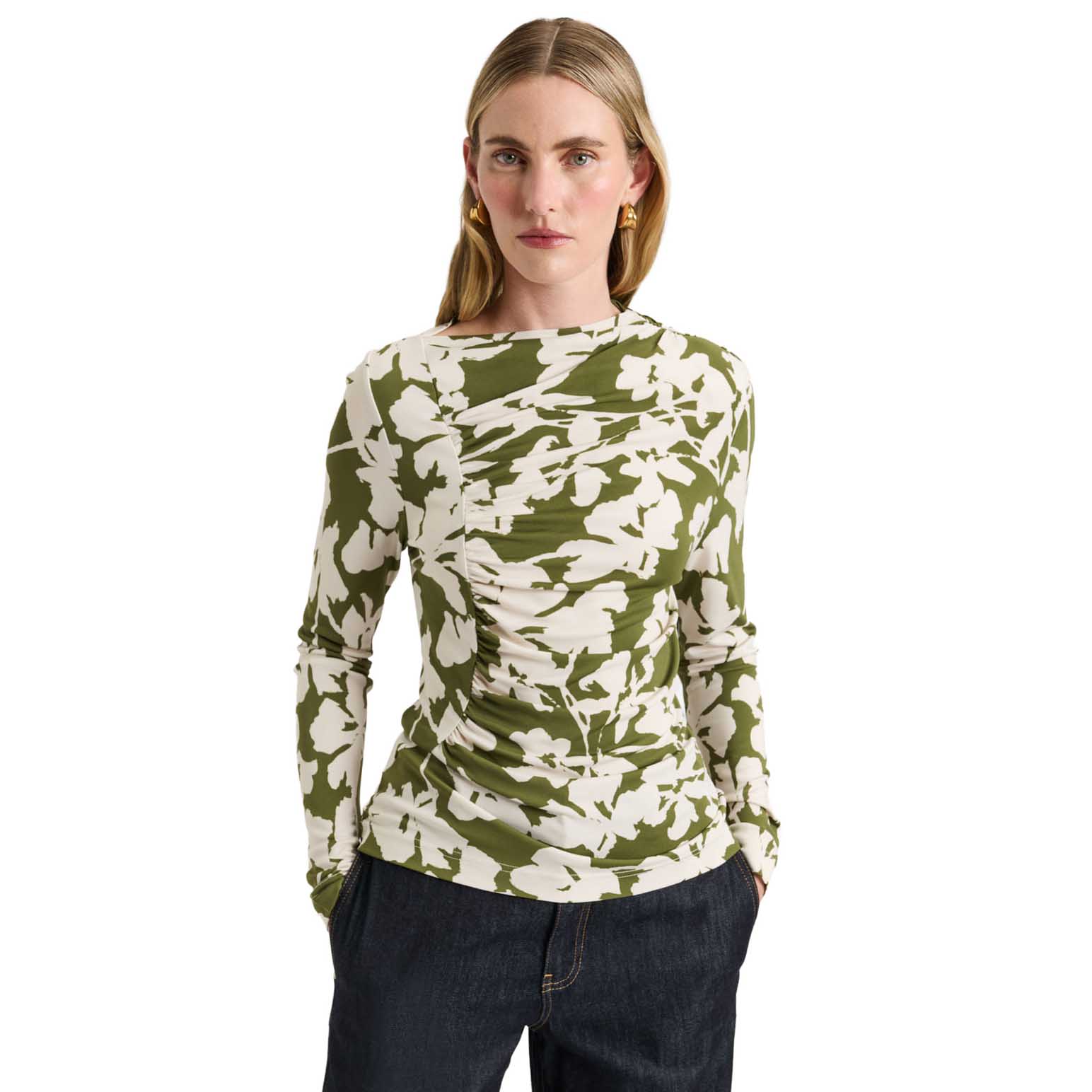 Veronika Maine Etched Floral Drapey Jersey Crepe Top